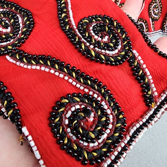 Vintage Stenay Beaded 100% Silk Jacket Mardi Gras Red Black Size PL - Picture 3 of 16